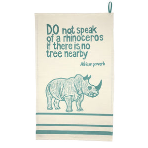 African Proverb Tea Towel - Rhino - Yda Walt